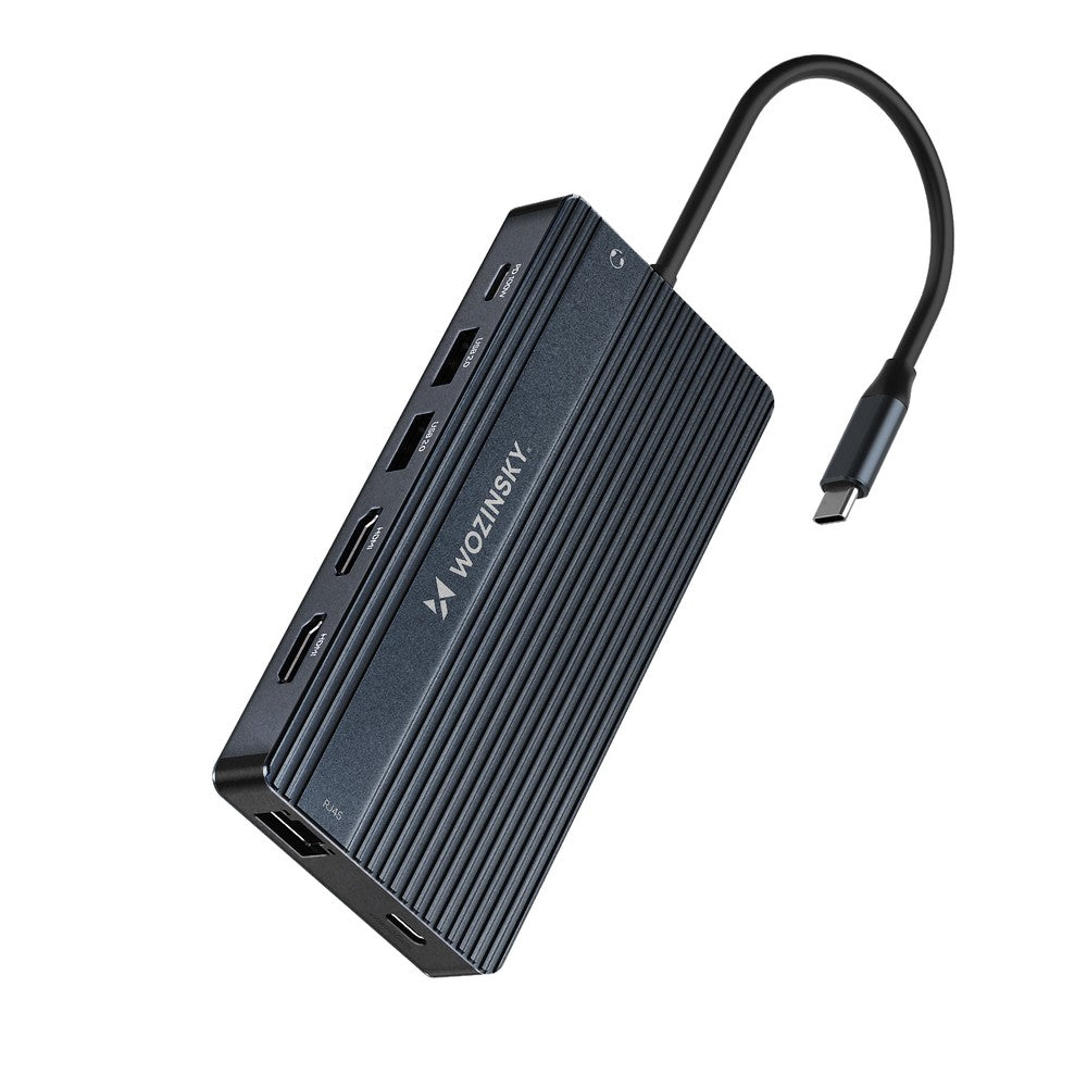 USB-C Hub 14 in 1 Wozinsky WDS03Y5S Πολυλειτουργικό Αλουμινίου για 3 Monitors με Καλώδιο 15cm Γκρι | www.lightgear.gr