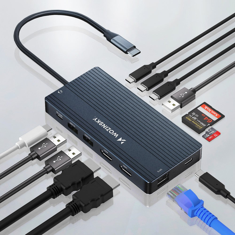 USB-C Hub 14 in 1 Wozinsky WDS03Y5S Πολυλειτουργικό Αλουμινίου για 3 Monitors με Καλώδιο 15cm Γκρι | www.lightgear.gr
