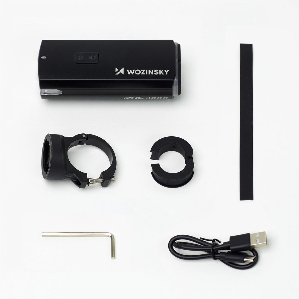 Μπροστινό Φως Ποδηλάτου Wozinsky 3000lm με USB-C Καλώδιο Μαύρο | www.lightgear.gr