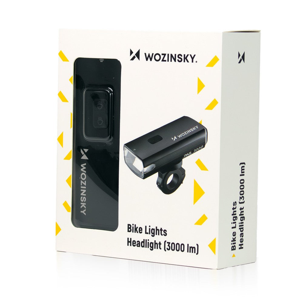Μπροστινό Φως Ποδηλάτου Wozinsky 3000lm με USB-C Καλώδιο Μαύρο | www.lightgear.gr