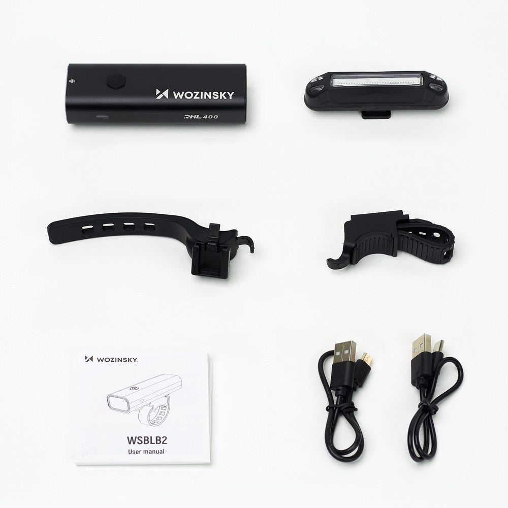 Σετ Φώτα Ποδηλάτου Wozinsky WSBLB2 Front 400lm και Rear USB-C Μαύρο | www.lightgear.gr