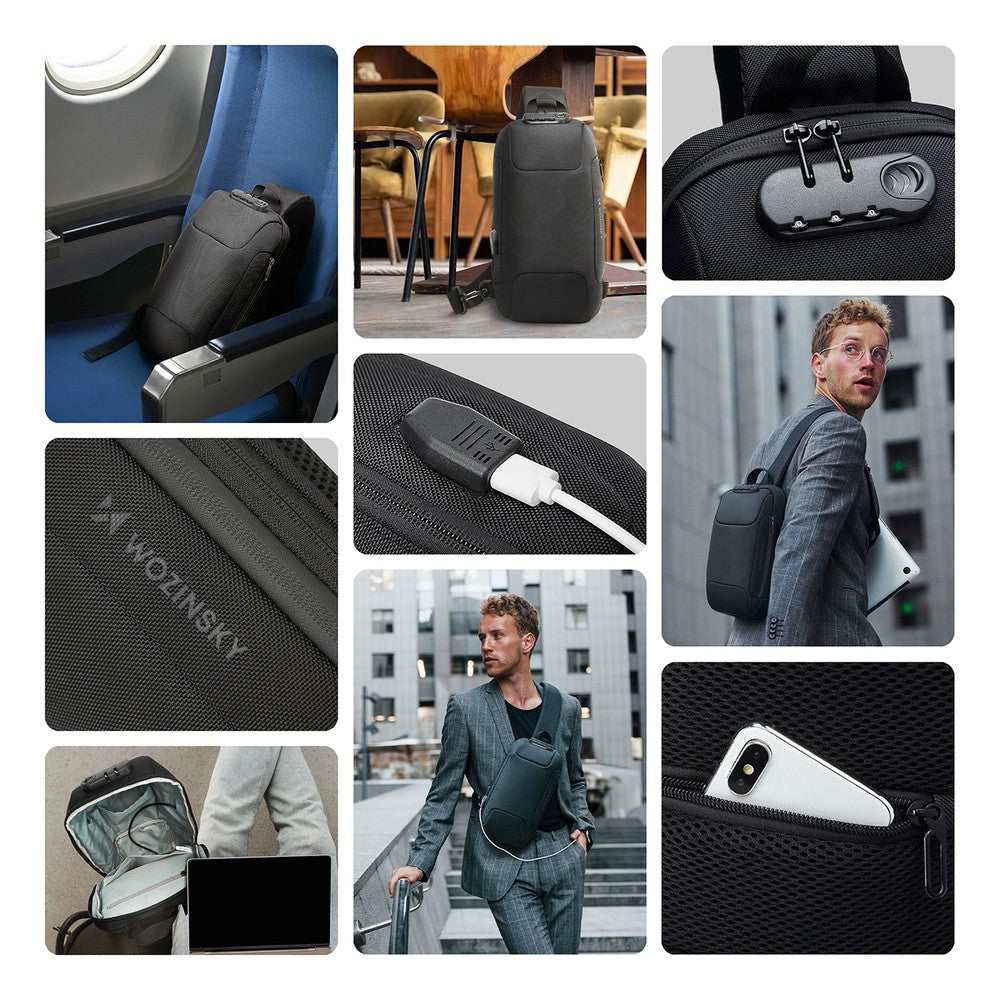 Σακίδιο Πόλης Wozinsky Anti-Theft με Organizer και USB Μαύρο | www.lightgear.gr