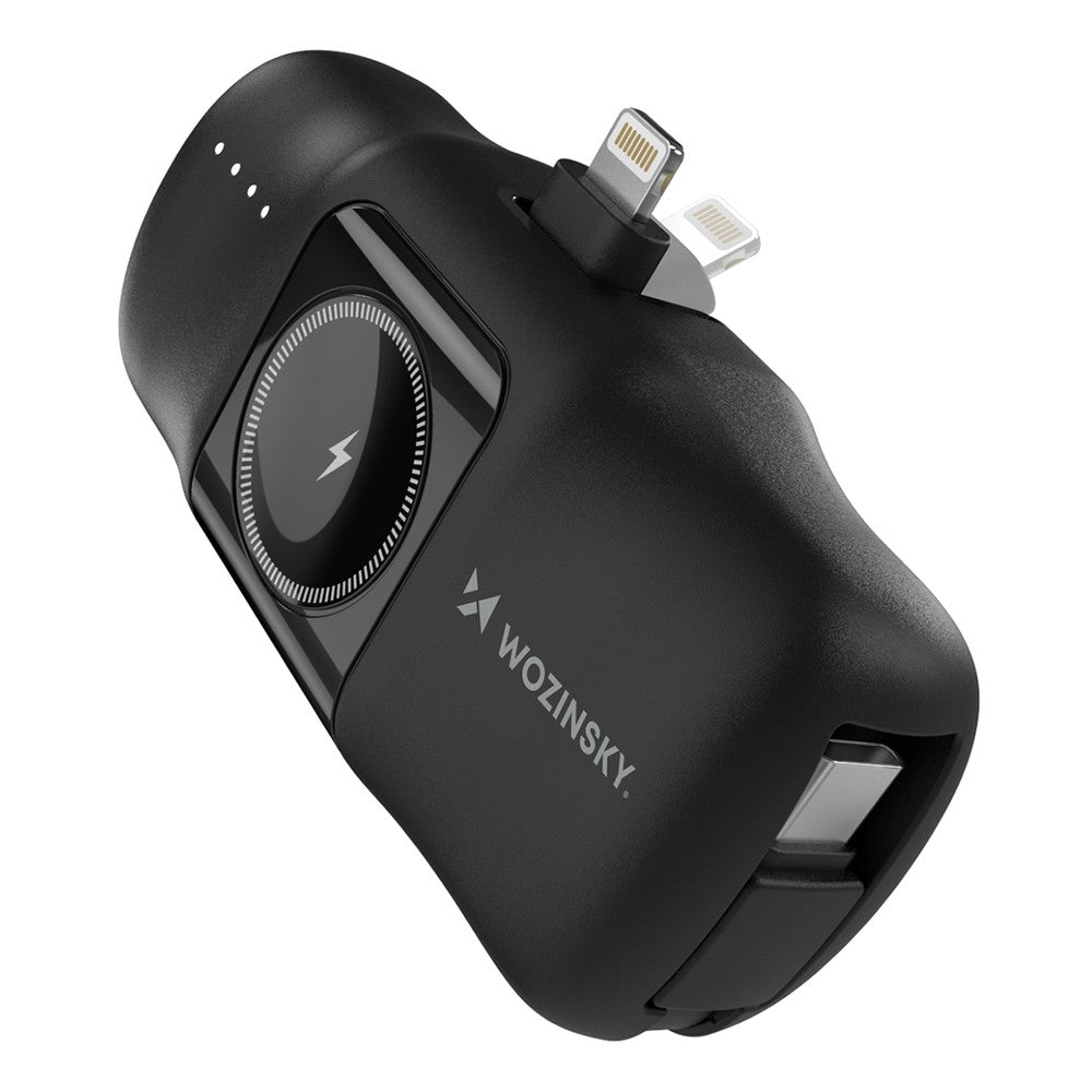 Mini Power Bank Wozinsky WF16-YLS 5000mAh 15W με Built-in USB-C Cable και Apple Watch Charger Μαύρο | www.lightgear.gr