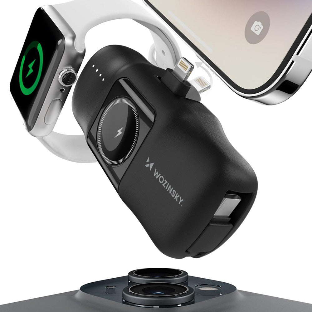 Mini Power Bank Wozinsky WF16-YLS 5000mAh 15W με Built-in USB-C Cable και Apple Watch Charger Μαύρο | www.lightgear.gr
