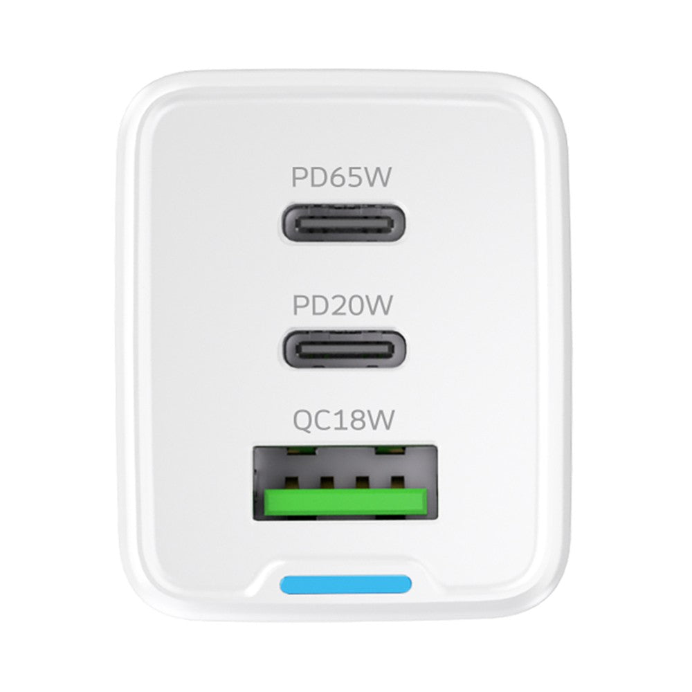 Φορτιστής Wozinsky GaN 65W με USB-A 2xUSB-C Θύρες και USB-C Καλώδιο 65W Λευκό | www.lightgear.gr