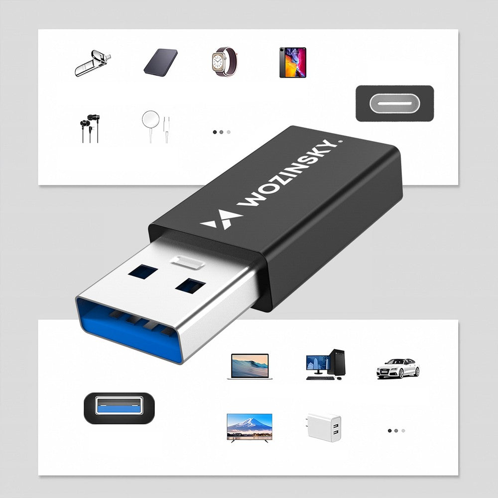 USB-A - USB-C OTG Adapter Wozinsky WAAC-01 Μαύρο | www.lightgear.gr