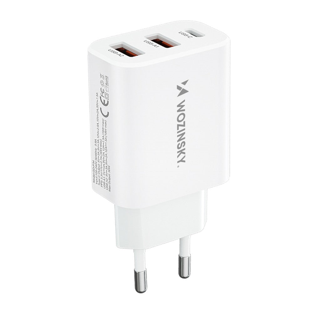 Επιτοίχιος Φορτιστής Wozinsky CWCUCW 30W USB-C / 2 x USB-A Λευκό | www.lightgear.gr