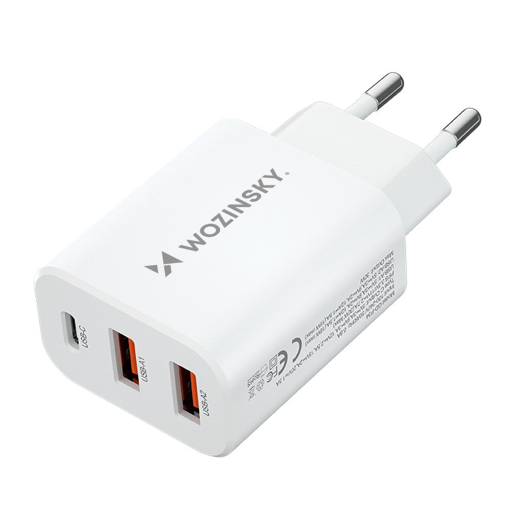 Επιτοίχιος Φορτιστής Wozinsky CWCUCW 30W USB-C / 2 x USB-A Λευκό | www.lightgear.gr