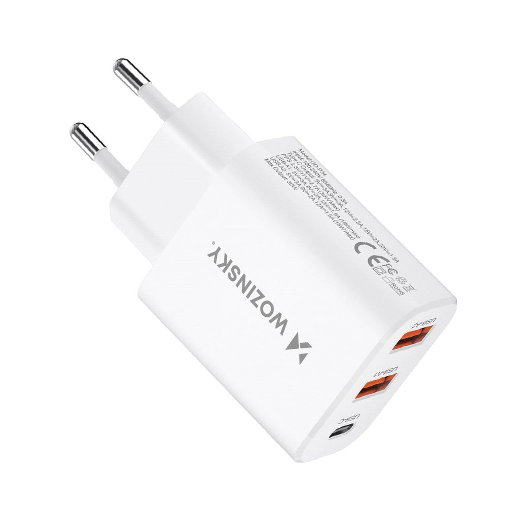 Επιτοίχιος Φορτιστής Wozinsky CWCUCW 30W USB-C / 2 x USB-A Λευκό | www.lightgear.gr