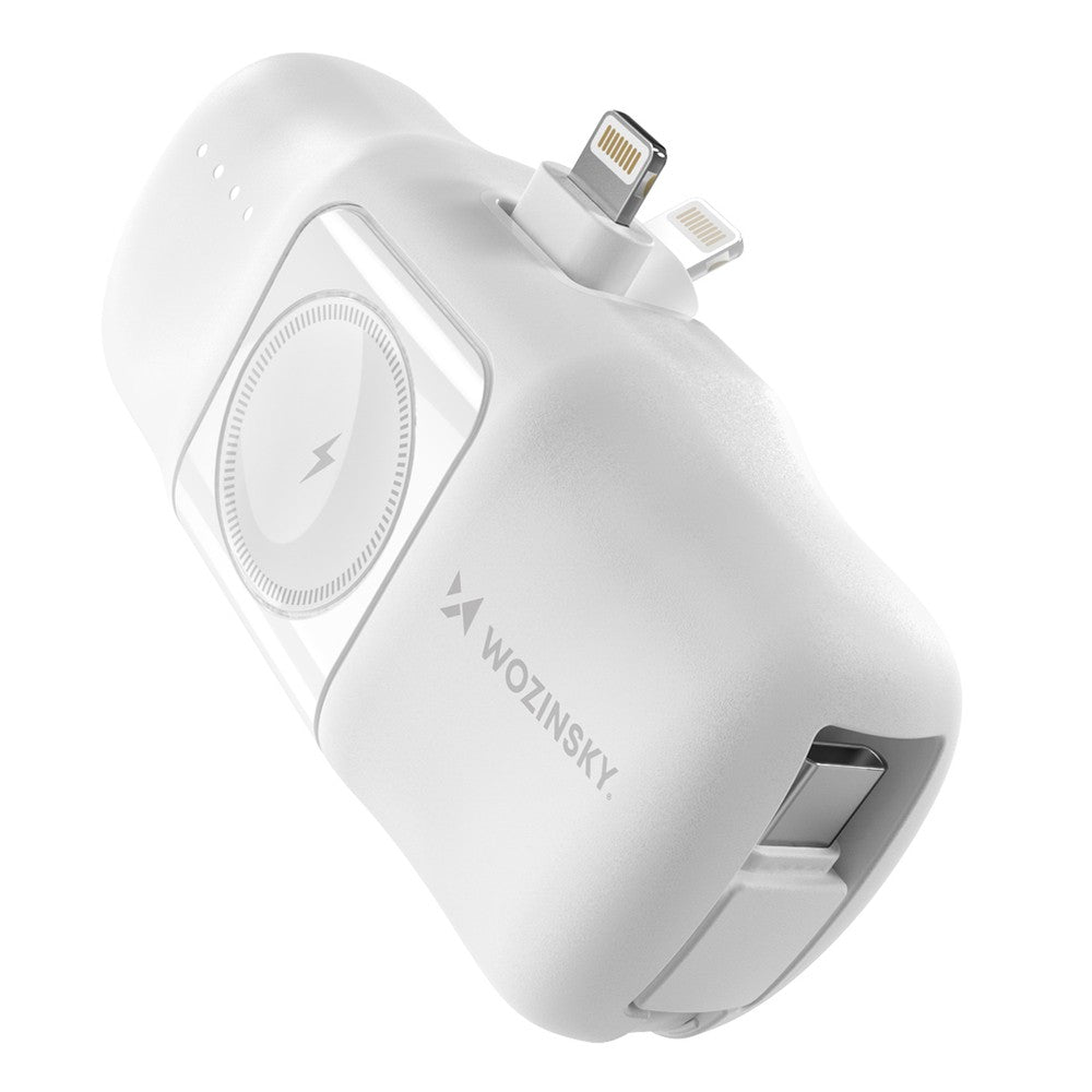 Mini Power Bank Wozinsky WF16-YLS 5000mAh 15W με Built-in USB-C Cable & Apple Watch Charger Λευκό | www.lightgear.gr