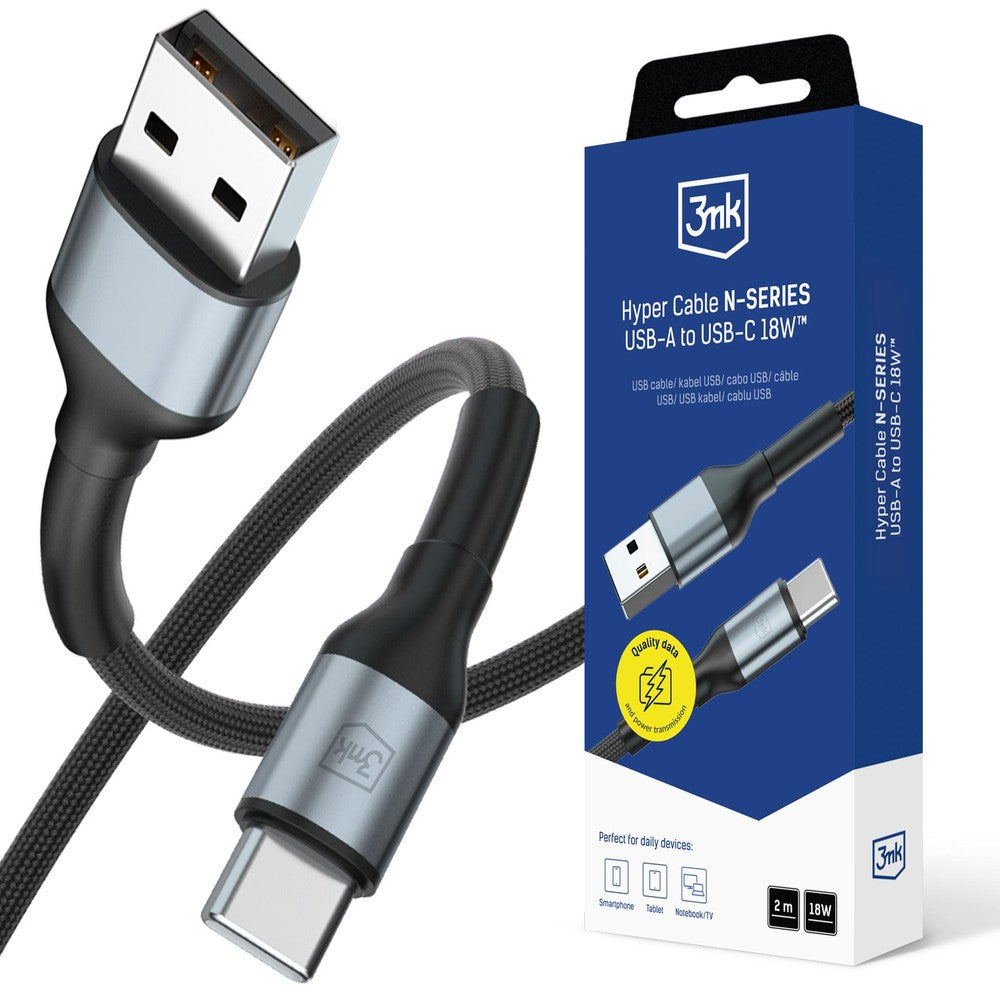Hyper Cable N-SERIES USB-A / USB-C 2m 9V/2A 18W 3mk Μαύρο | www.lightgear.gr