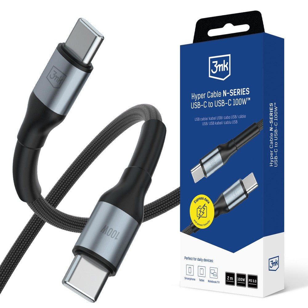 Hyper Cable N-Series 3mk USB-C / USB-C 2m 20V/5A 100W Μαύρο | www.lightgear.gr
