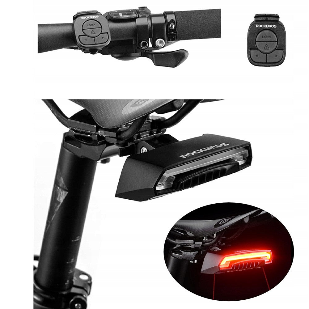 Πίσω Φως Ποδηλάτου Rockbros LKWD-R1 με Laser και Remote Control + Micro USB - USB-A Καλώδιο Μαύρο | www.lightgear.gr
