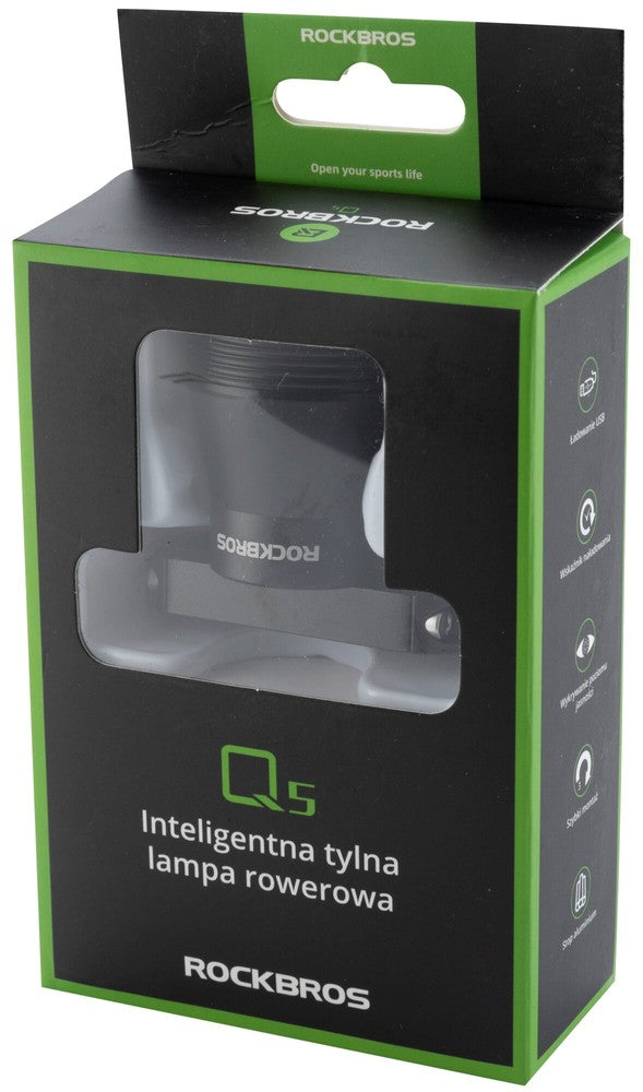 Πίσω Φως Ποδηλάτου Rockbros Q5 με Intelligent Stop System Μαύρο | www.lightgear.gr