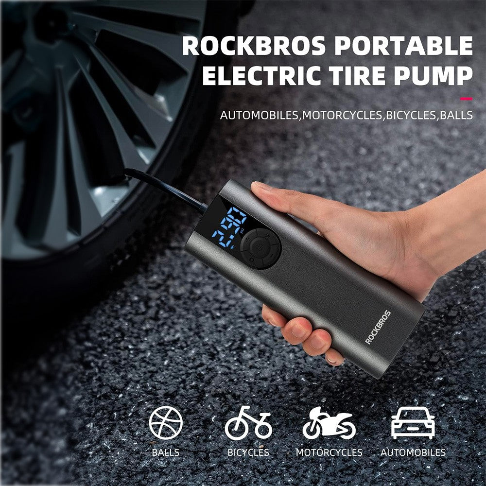 Ηλεκτρική Τρόμπα Ποδηλάτου Rockbros με LED Display + USB-C - USB-A Καλώδιο Μαύρη | www.lightgear.gr