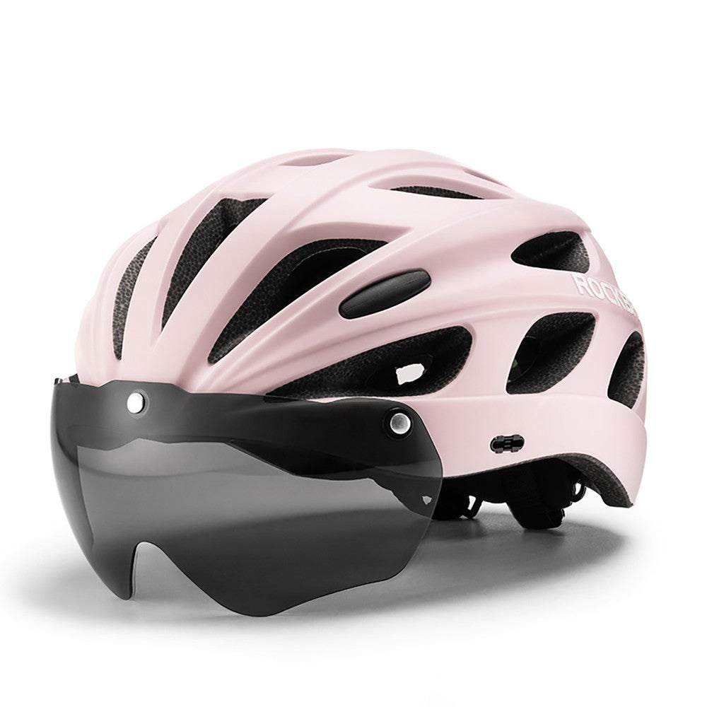 Κράνος Ποδηλάτου Rockbros με Visor και Αποσπώμενα UV Goggles Unisex Ροζ | www.lightgear.gr