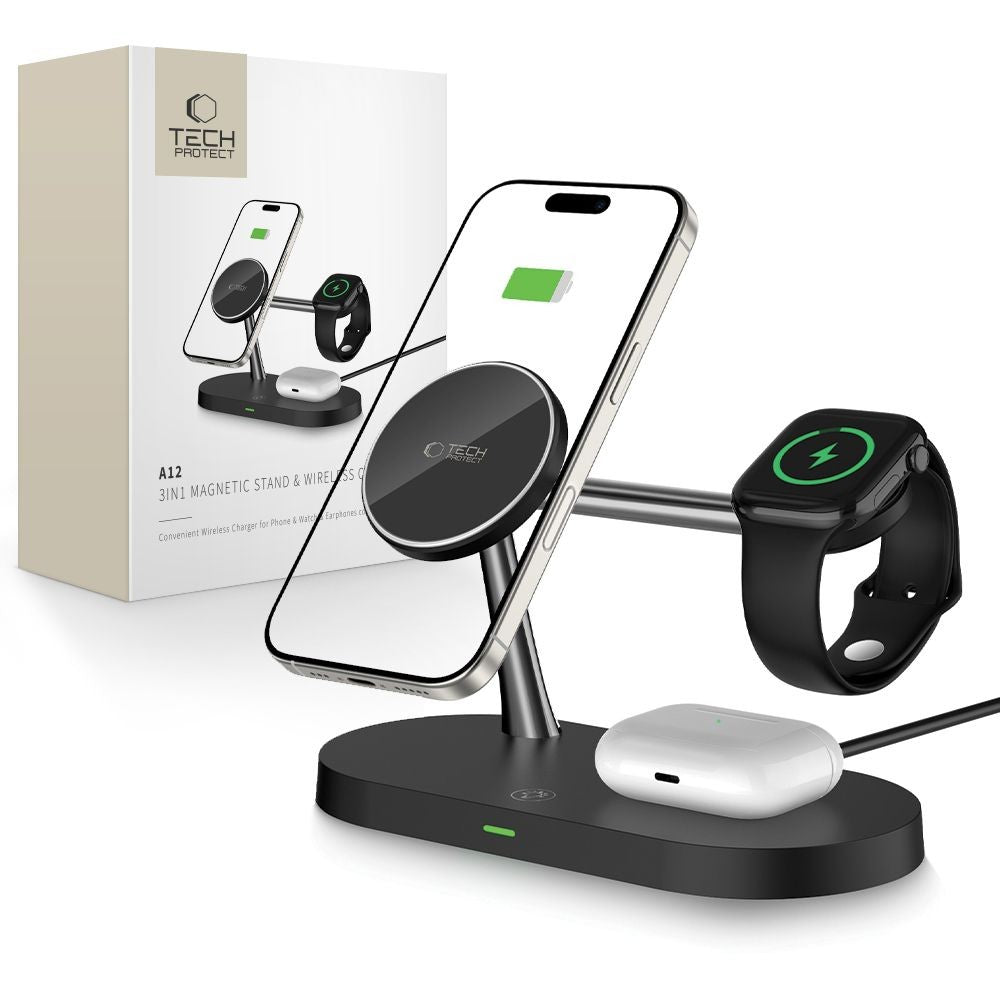 A12 3in1 MagSafe Inductive Charger Tech-Protect για Smartphone/Headphones/Smartwatch Μαύρο | www.lightgear.gr