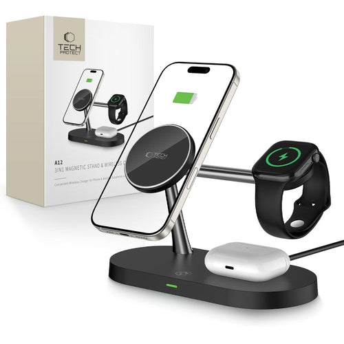 A12 3in1 MagSafe Inductive Charger Tech-Protect για Smartphone/Headphones/Smartwatch Μαύρο | www.lightgear.gr
