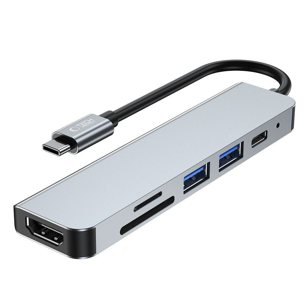 HUB Tech-Protect V4 6in1 USB-C USB-A 3.0 / USB-A 2.0 / USB-C / HDMI / Micro SD / TF / SD Card Reader Γκρι | www.lightgear.gr