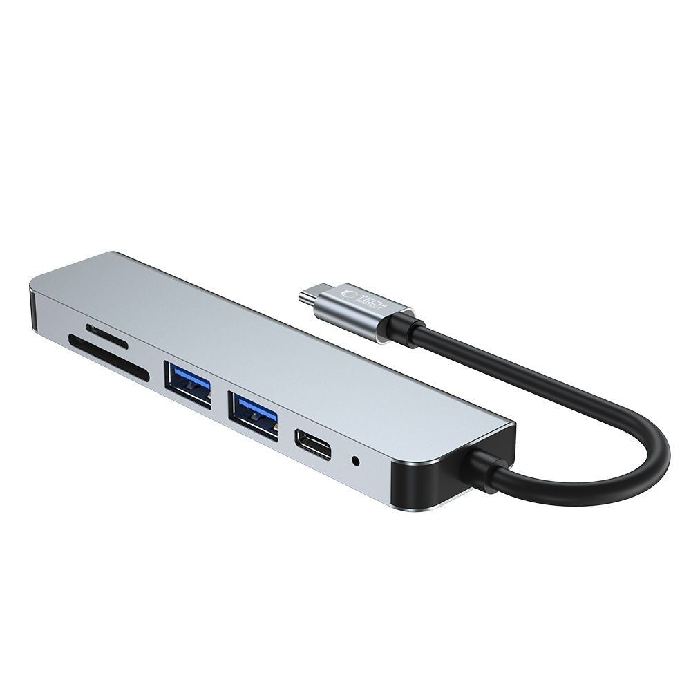 HUB Tech-Protect V4 6in1 USB-C USB-A 3.0 / USB-A 2.0 / USB-C / HDMI / Micro SD / TF / SD Card Reader Γκρι | www.lightgear.gr