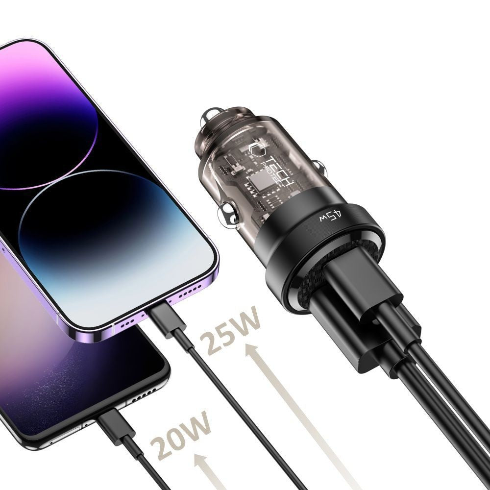 Φορτιστής Αυτοκινήτου Tech-Protect CC45W USB-C PD 45W / USB-A QC 3.0 Μαύρο | www.lightgear.gr