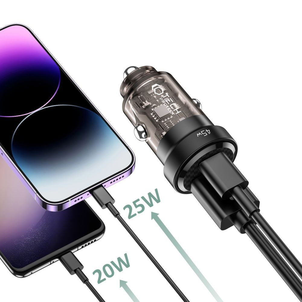 Φορτιστής Αυτοκινήτου Tech-Protect CC45W USB-C PD 45W / USB-A QC 3.0 Μαύρο | www.lightgear.gr