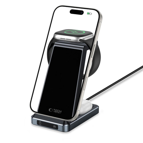 Inductive Charger 3in1 Tech-Protect QI15W-A26 15W για Smartphone / Headphones / Apple Watch Μαύρο | www.lightgear.gr