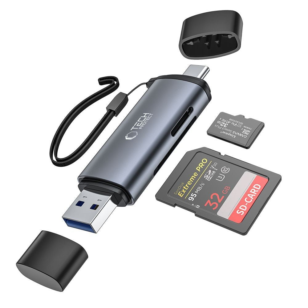 Card Reader Tech-Protect UltraBoost SD/micro SD με USB-C/USB-A Γκρι | www.lightgear.gr