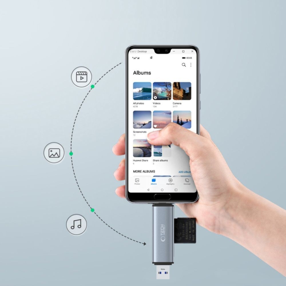 Card Reader Tech-Protect UltraBoost SD/micro SD με USB-C/USB-A Γκρι | www.lightgear.gr