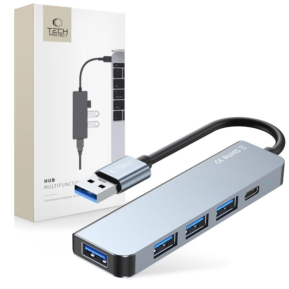 HUB Tech-Protect V0 5in1 USB-A 3.0 / 3x USB-A 2.0 / USB-C Γκρι | www.lightgear.gr