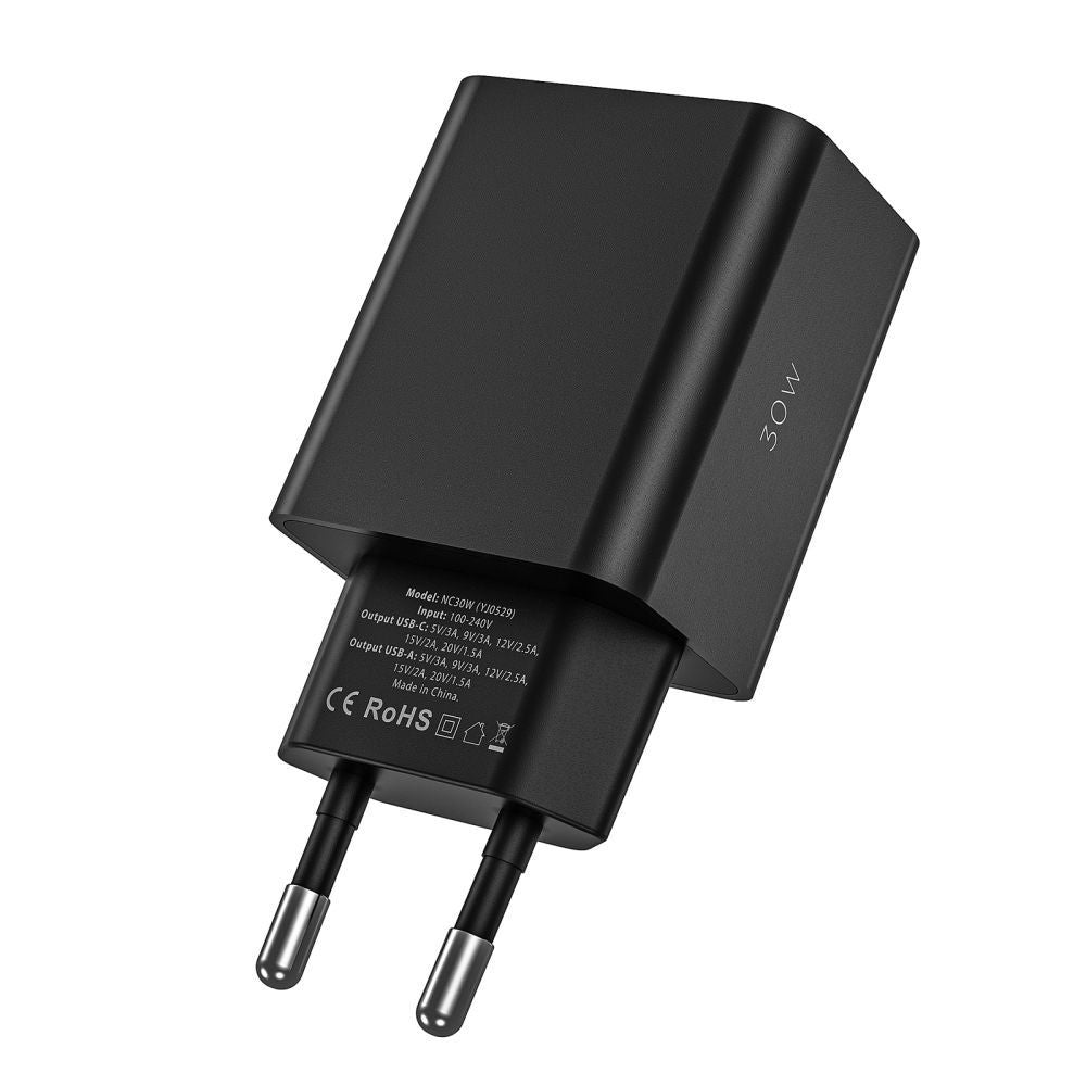 Επιτοίχιος Φορτιστής Tech-Protect NC30W USB-C PD 30W / USB-A QC 3.0 Μαύρο | www.lightgear.gr