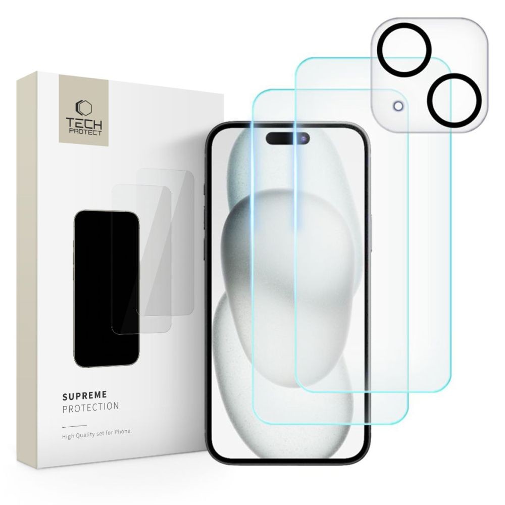Supreme Set Tech-Protect για iPhone 15 Tempered Glass Οθόνης 2τεμ / Tempered Glass Κάμερας | www.lightgear.gr
