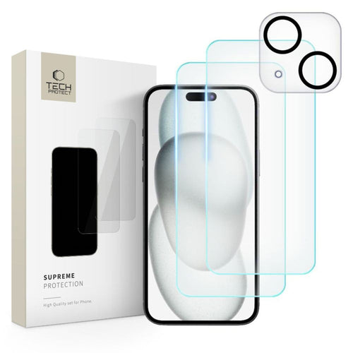 Supreme Set Tech-Protect για iPhone 15 Tempered Glass Οθόνης 2τεμ / Tempered Glass Κάμερας | www.lightgear.gr