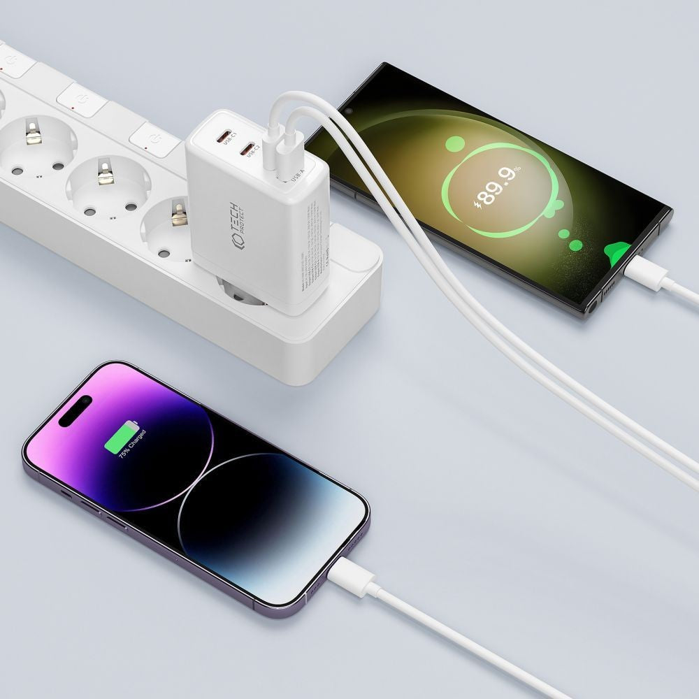 Επιτοίχιος Πολυφορτιστής Tech-Protect NC100W-GAN GaN 3x USB-C PD 100W / USB-A QC 3.0 Λευκό | www.lightgear.gr