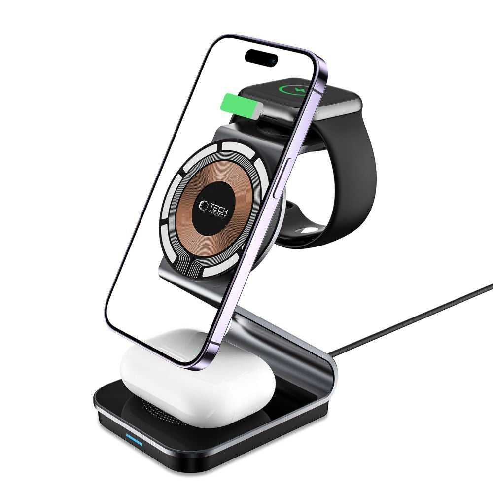 Inductive Charger 3-in-1 Tech-Protect QI15W-A29 με MagSafe για Smartphone / Apple Watch / AirPods Μαύρο | www.lightgear.gr