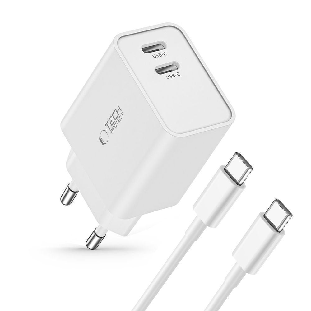 Επιτοίχιος Φορτιστής Tech-Protect C35W 2x USB-C PD 35W με Καλώδιο USB-C / USB-C Λευκό 2τεμ | www.lightgear.gr