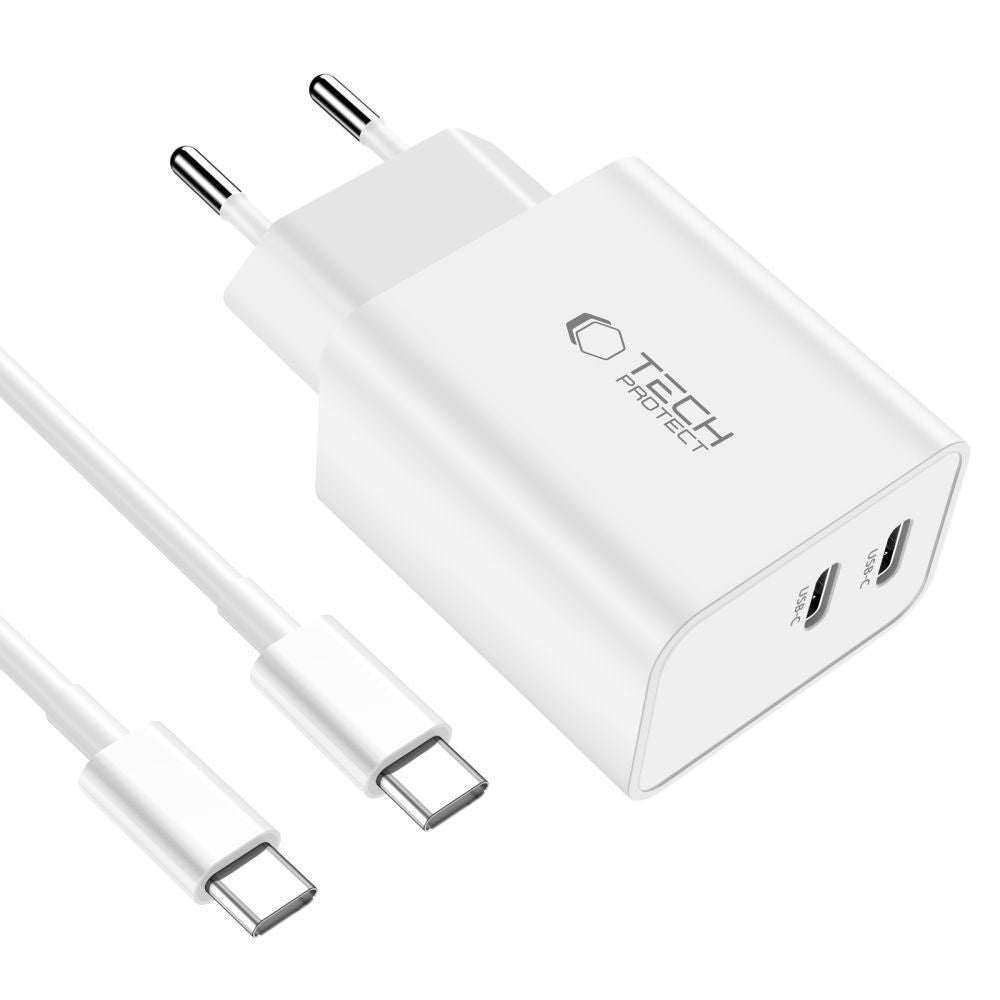 Επιτοίχιος Φορτιστής Tech-Protect C35W 2x USB-C PD 35W με Καλώδιο USB-C / USB-C Λευκό 2τεμ | www.lightgear.gr