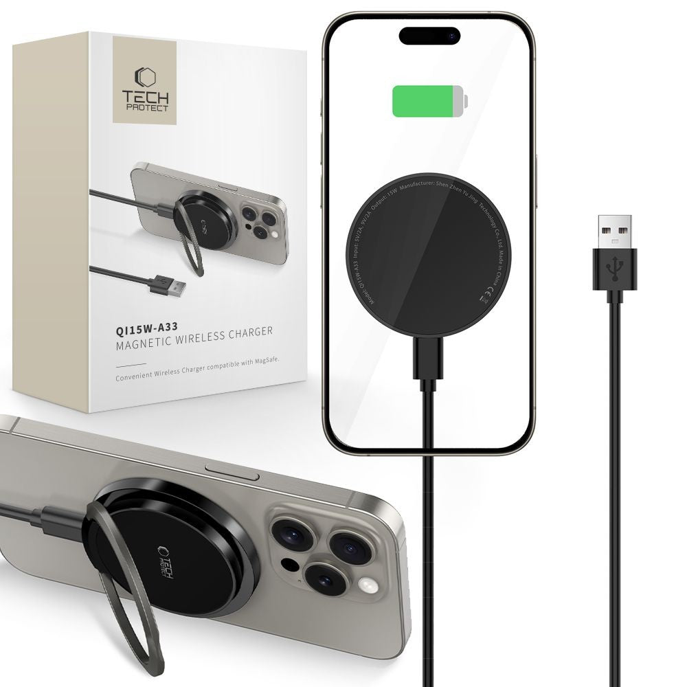 Inductive Charger Tech-Protect QI15W-A33 με MagSafe και Stand με USB-A / USB-C Καλώδιο Μαύρο | www.lightgear.gr