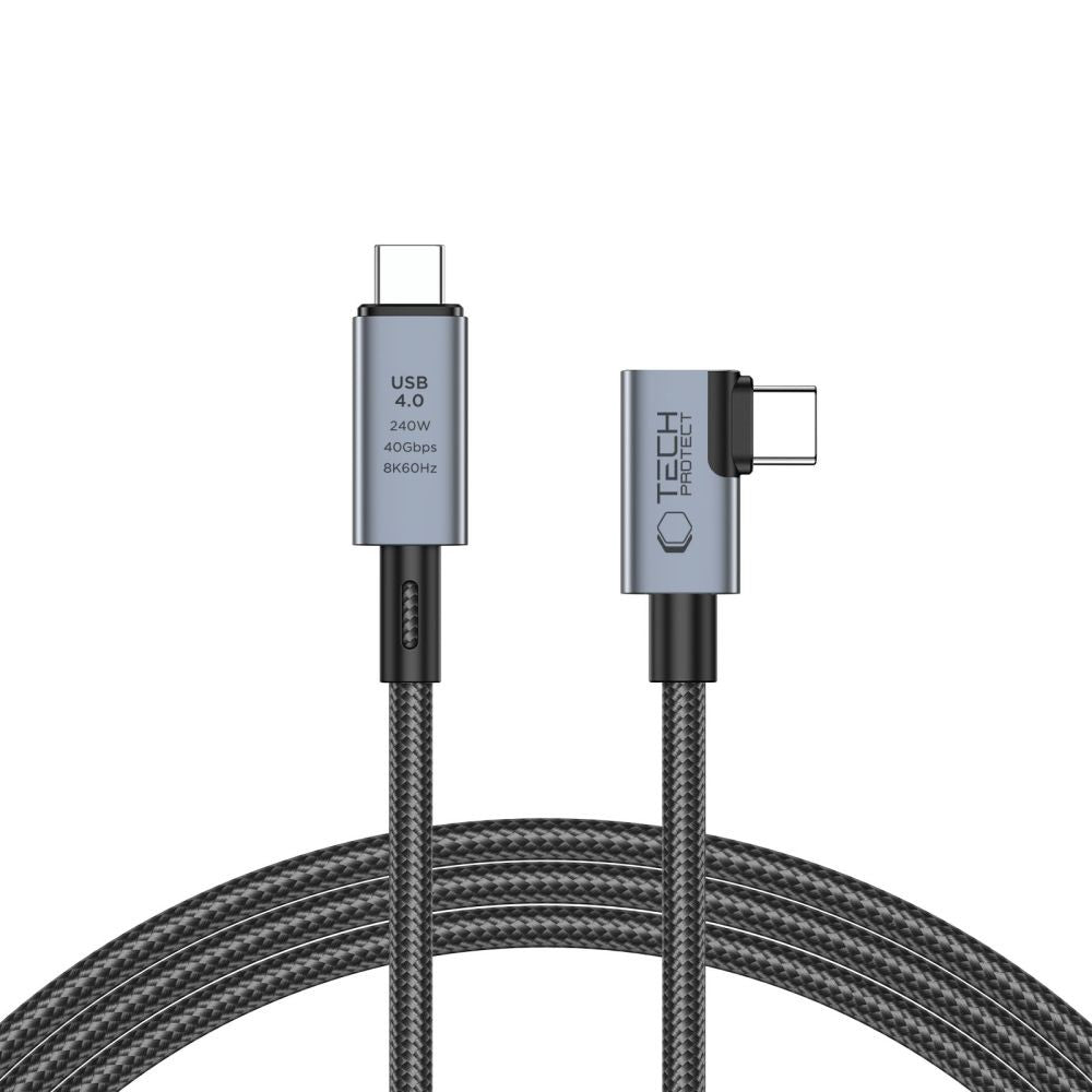 Καλώδιο Tech-Protect UltraBoost Max L USB-C 4.0 (Straight) / USB-C 4.0 (Angled) PD 240W 8K 40Gbps 1.5m Γκρι | www.lightgear.gr