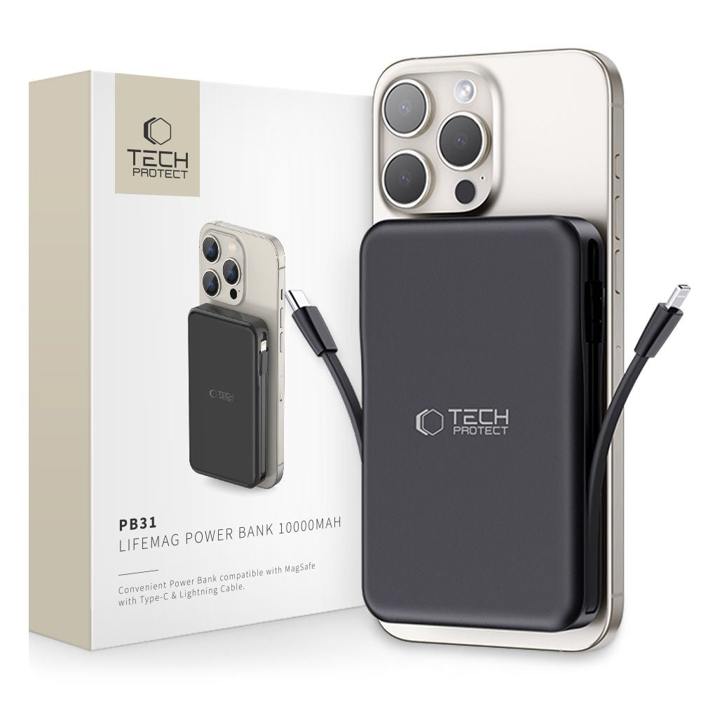Power Bank Tech-Protect LifeMag PB31 με MagSafe 10000mAh 15W USB-C / USB-A / Built-in USB-C / Lightning Καλώδια Μαύρο | www.lightgear.gr