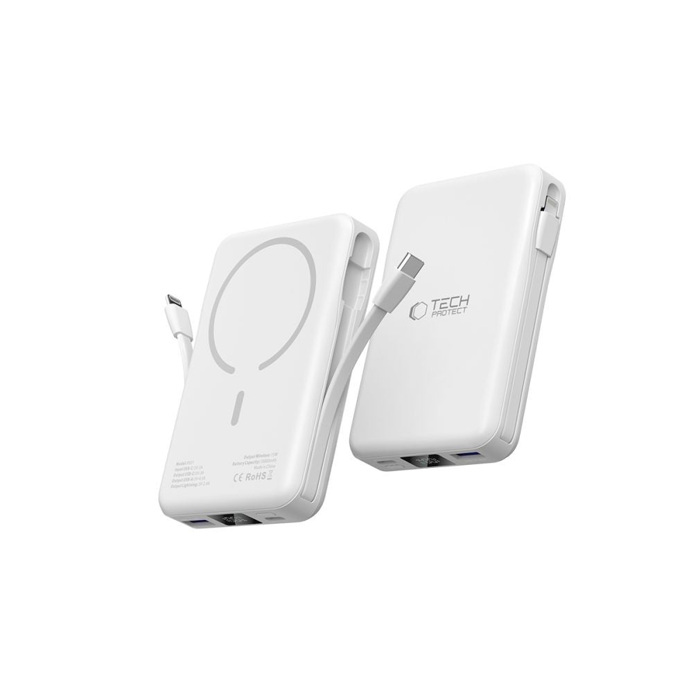 Power Bank Tech-Protect LifeMag PB31 με MagSafe 10000mAh 15W USB-C / USB-A / Built-in USB-C / Lightning Cables Λευκό | www.lightgear.gr