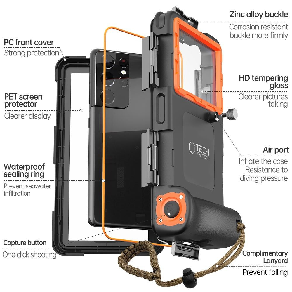 Waterproof Θήκη Tech-Protect IPX8 για Smartphones 4.7-6.7" Μαύρο και Πορτοκαλί | www.lightgear.gr