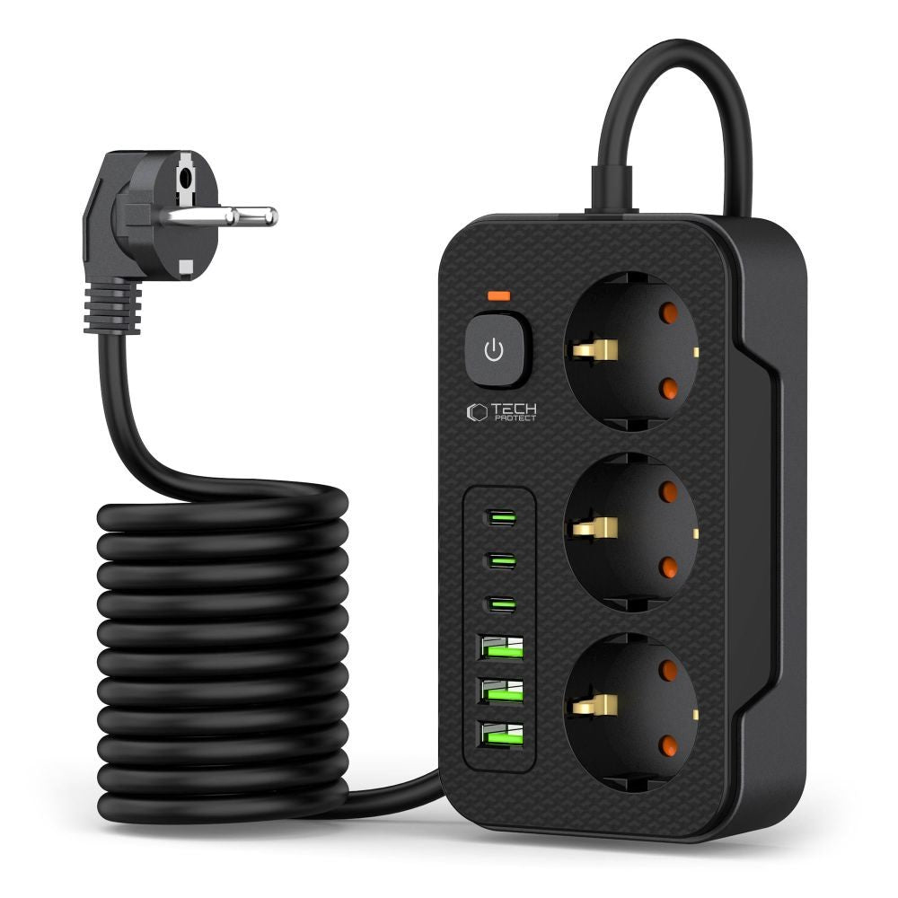 Πολύπριζο Tech-Protect PC3X6 3 Sockets 240V + 3xUSB-A + 3xUSB-C 200cm Μαύρο | www.lightgear.gr