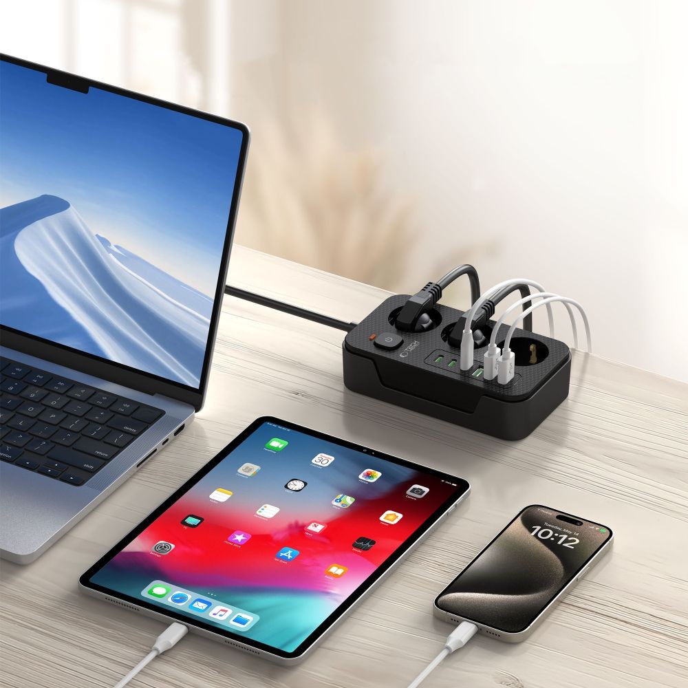 Πολύπριζο Tech-Protect PC3X6 3 Sockets 240V + 3xUSB-A + 3xUSB-C 200cm Μαύρο | www.lightgear.gr