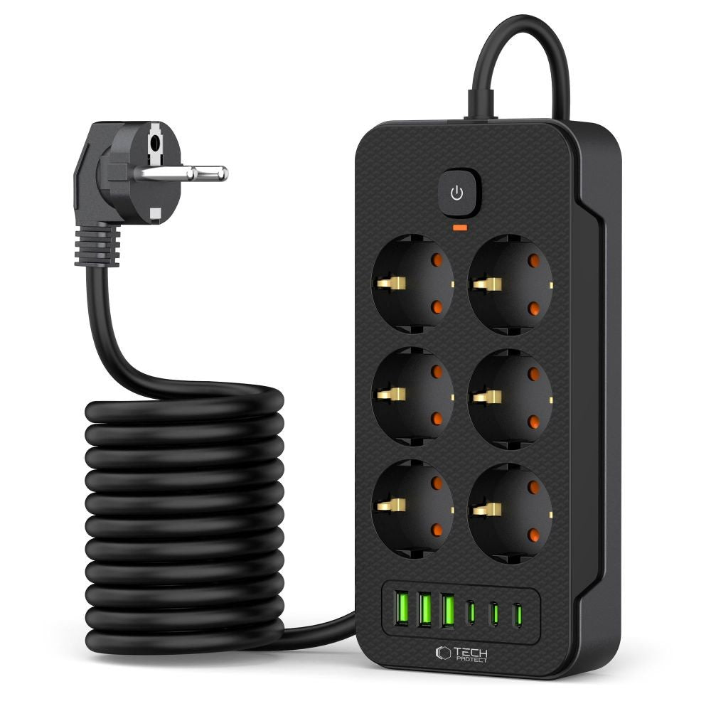 Πολύπριζο Tech-Protect PC6X6 6 Sockets 240V + 3xUSB-A + 3xUSB-C 200cm Μαύρο | www.lightgear.gr