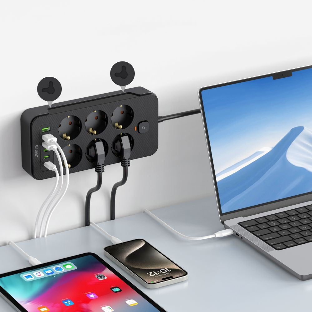 Πολύπριζο Tech-Protect PC6X6 6 Sockets 240V + 3xUSB-A + 3xUSB-C 200cm Μαύρο | www.lightgear.gr