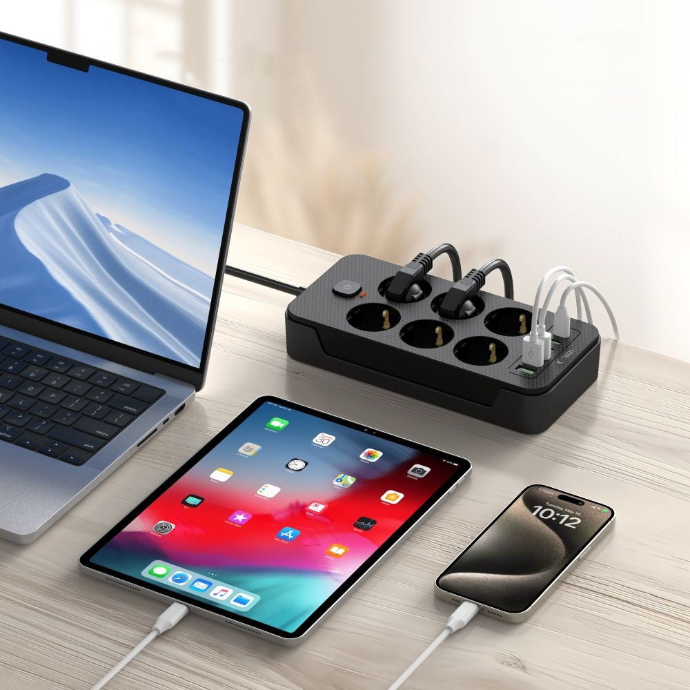 Πολύπριζο Tech-Protect PC6X6 6 Sockets 240V + 3xUSB-A + 3xUSB-C 200cm Μαύρο | www.lightgear.gr