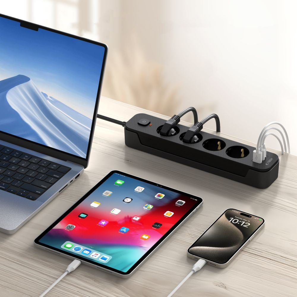 Πολύπριζο Tech-Protect PCL4X3 4 Sockets 240V + 2xUSB-A + 1xUSB-C 200cm Μαύρο | www.lightgear.gr