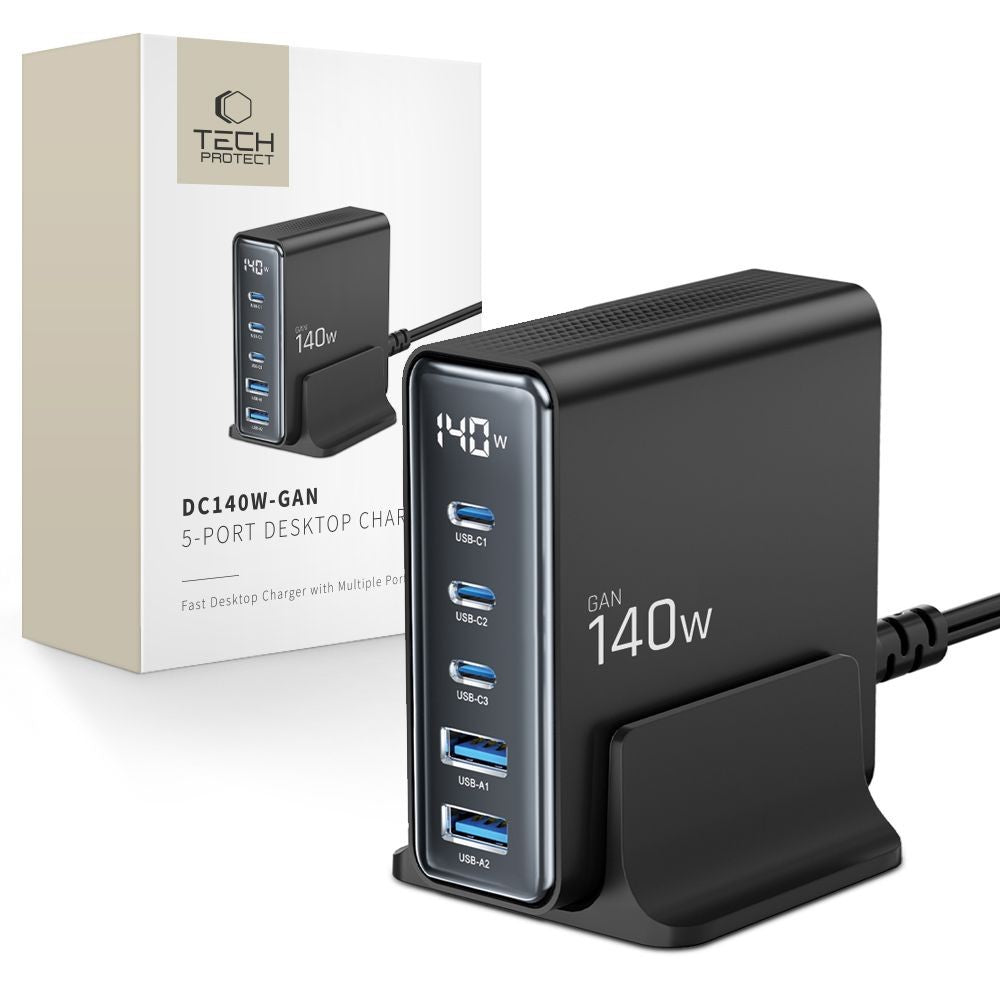 Charging Station Tech-Protect DC140W-GAN 5-Port PD140W/QC3.0 Μαύρο | www.lightgear.gr