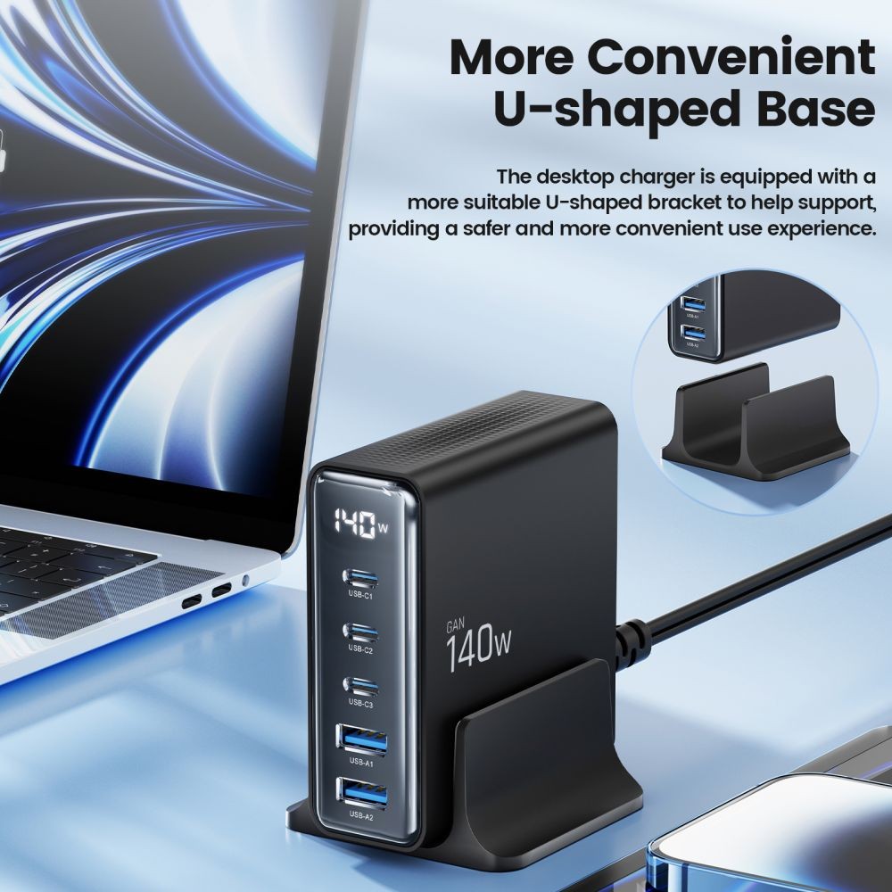 Charging Station Tech-Protect DC140W-GAN 5-Port PD140W/QC3.0 Μαύρο | www.lightgear.gr